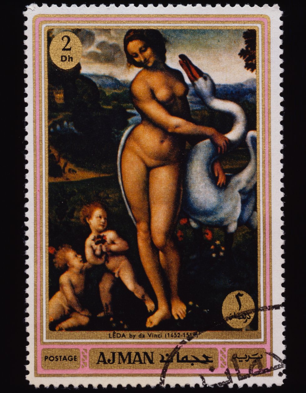 Frimærke Serien af berømte malerier (nøgenbilleder). af Leonardo da (after) Vinci