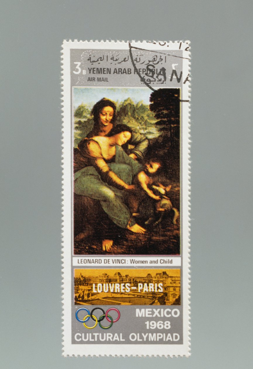 Frimærke til ære for de kulturelle OL i Mexico af Leonardo da (after) Vinci