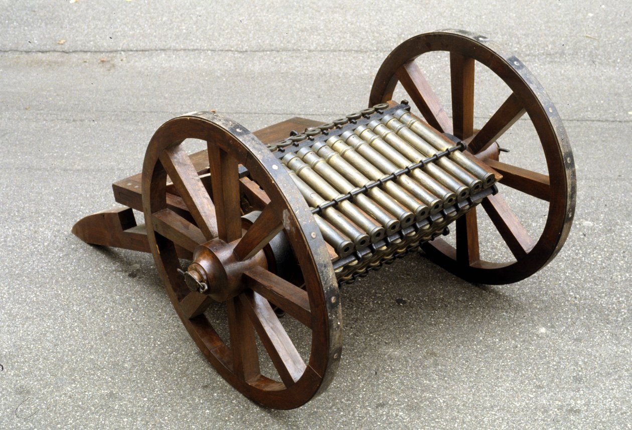 Roterende rørpistol. Model lavet efter tegningen af Leonardo da Vinci (Leonardo da Vinci). af Leonardo da (after) Vinci