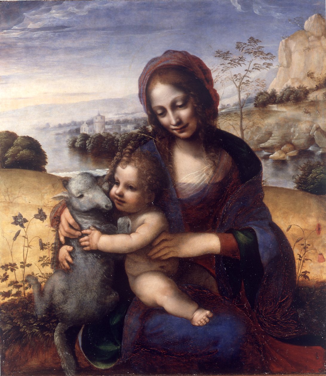 Madonna og barn med et lam af Leonardo da (manner of) Vinci