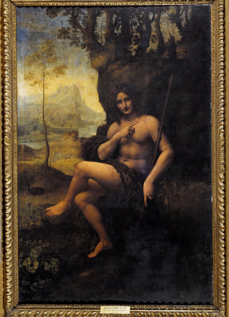 Bacchus-maleri fra Leonard de Vincis (Leonardo) værksted (1452-1519) af Leonardo da (studio of) Vinci