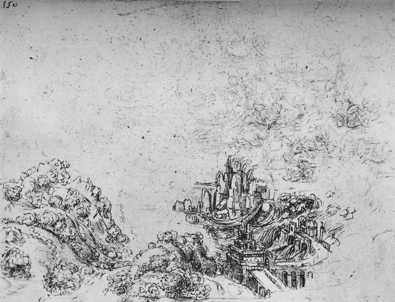 A Flood Breaking Into A Valley, c1480 1945 af Leonardo da Vinci