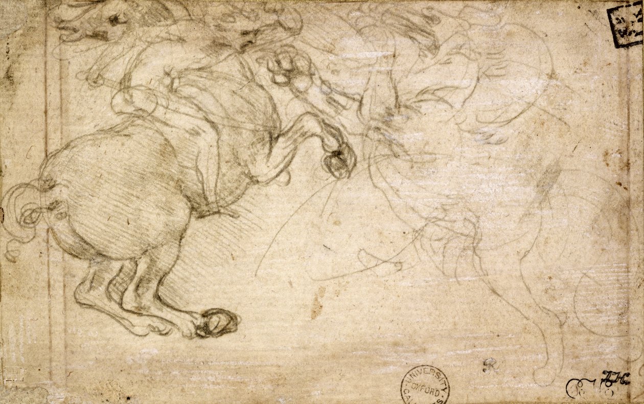 En rytter i kamp med en grib, 16. århundrede (sølvfarvet spidsølv på papir) af Leonardo da Vinci
