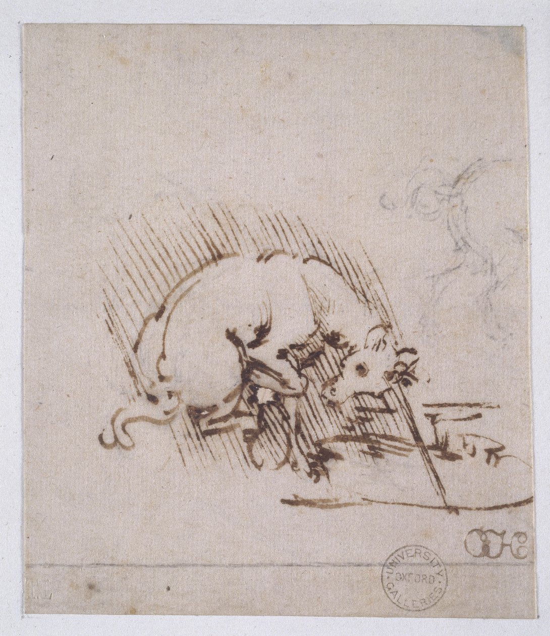 En enhjørning, der dypper sit horn i en vandpøl, ca. 1481 (pen og blæk og metalspids på papir) af Leonardo da Vinci
