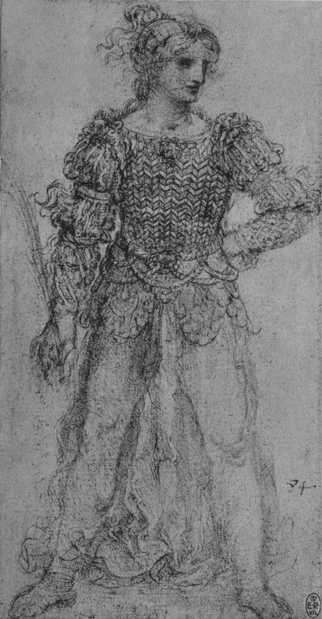 En kvinde iført en overdel af sammenflettede bånd, c1480 1945 af Leonardo da Vinci
