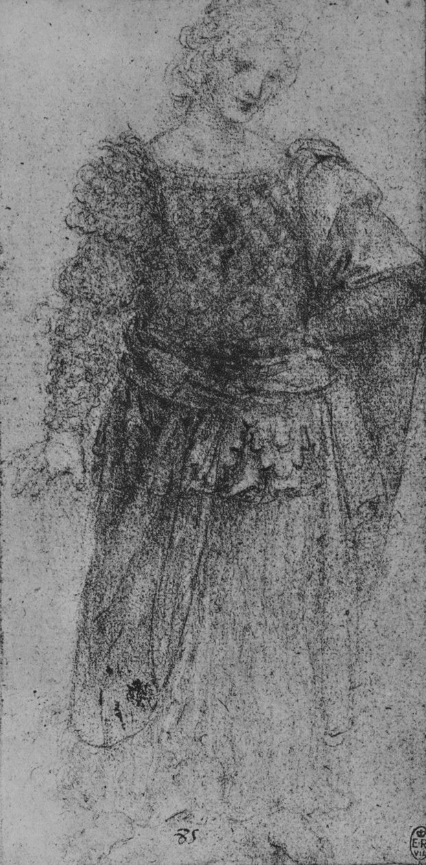 En kvinde med en flettet overdel og en kappe over sin venstre arm, c1480 1945 af Leonardo da Vinci