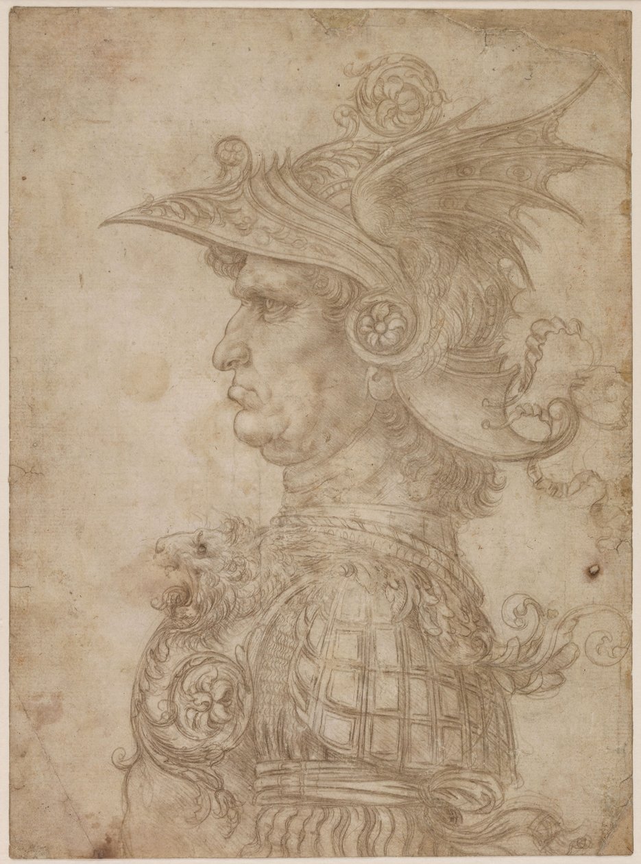 En buste af en kriger i profil til venstre, 1475-1480. af Leonardo da Vinci