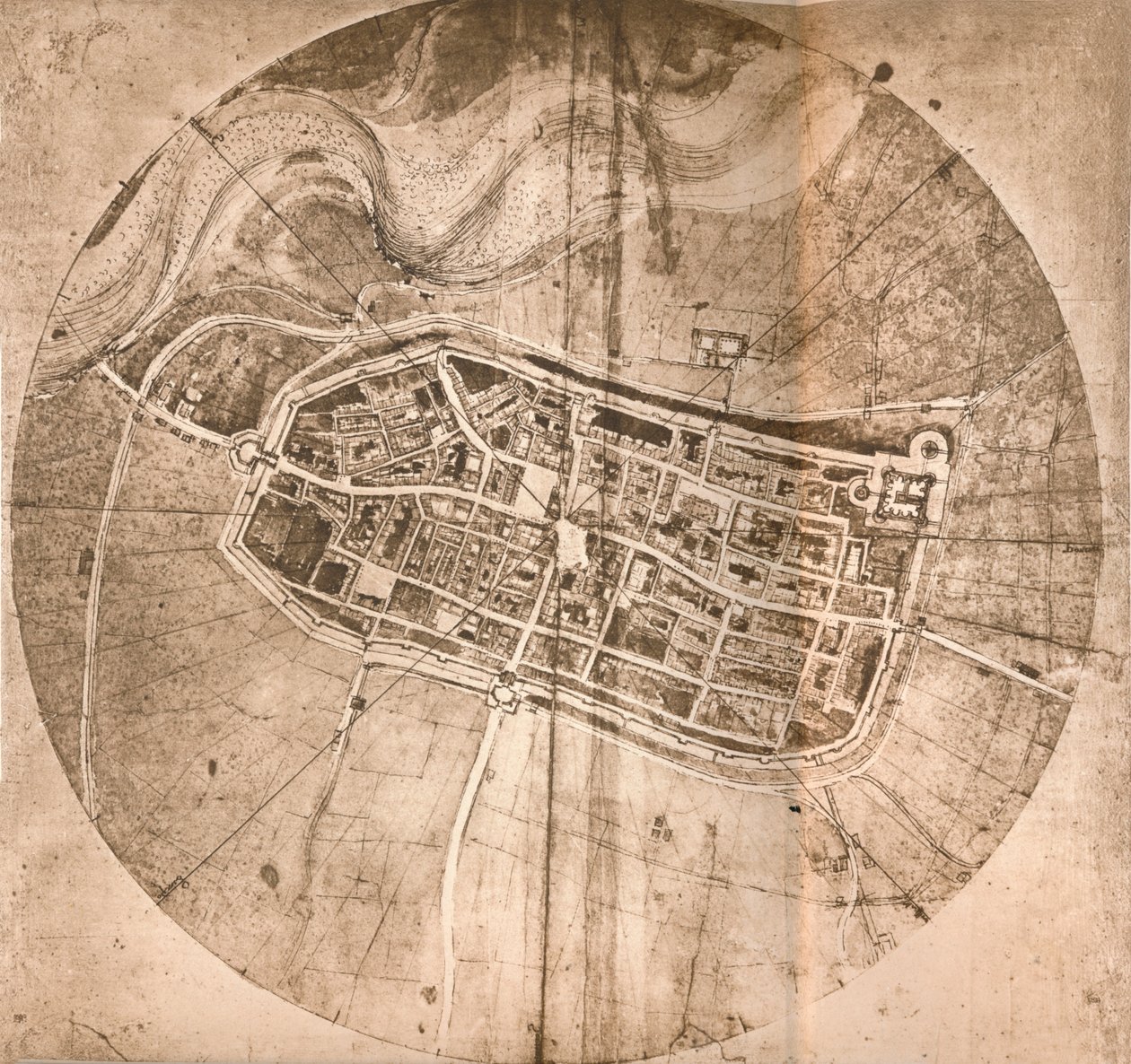 Et kort, der repræsenterer byen Imola, Italien, c1472-c1519 1883 af Leonardo da Vinci