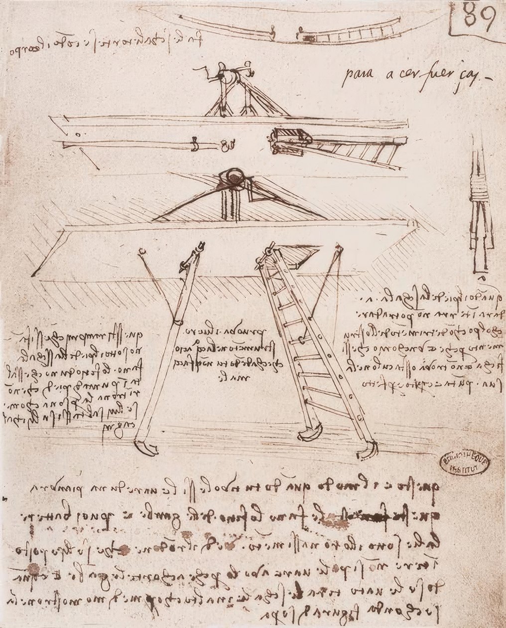 Start- og landingsanordning for en flyvende maskine af Leonardo da Vinci