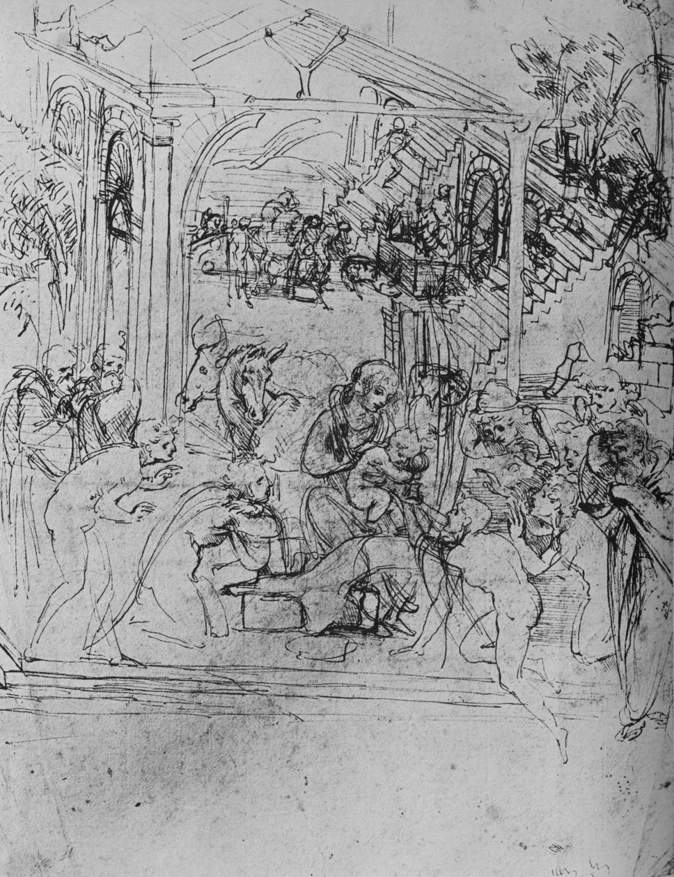 Adoration of the Kings: Composition Sketch, 1478-1481 1945 af Leonardo da Vinci