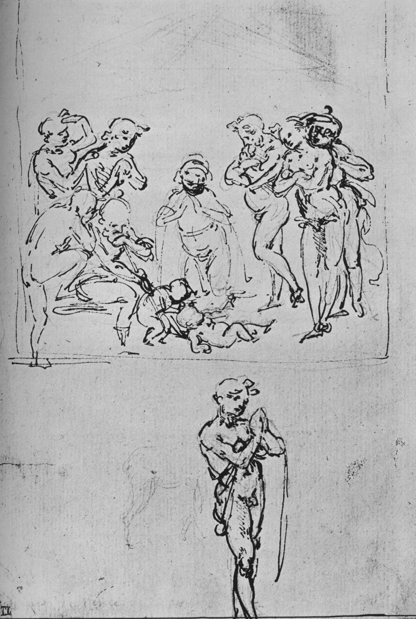 Tilbedelse af hyrden og separat studium af en hyrde, c1480 1945 af Leonardo da Vinci