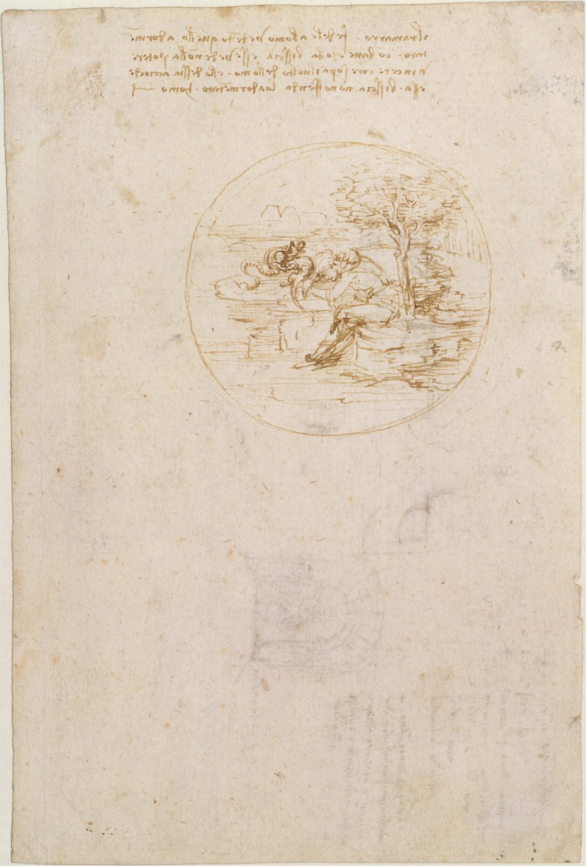 Allegori om firbenets trofasthed (forsiden); Skitse til et scenografi (bagsiden) af Leonardo da Vinci