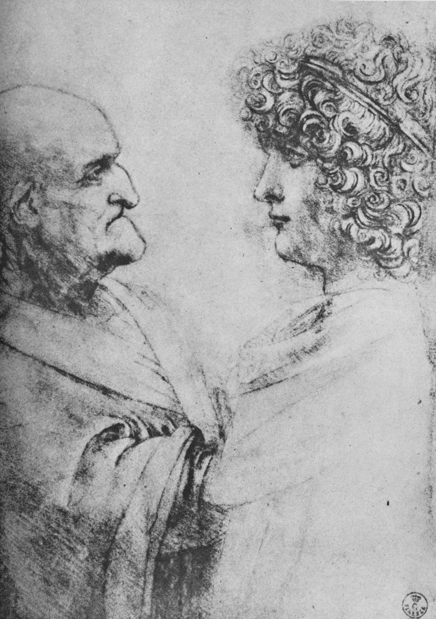 En gammel mand og en ungdom, der står over for hinanden, c1480 1945 af Leonardo da Vinci