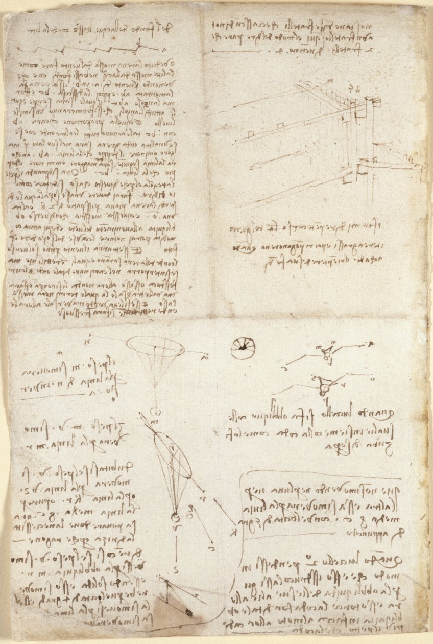 Arundel 263, f.129v, Noter, diagrammer og skitser fra 
