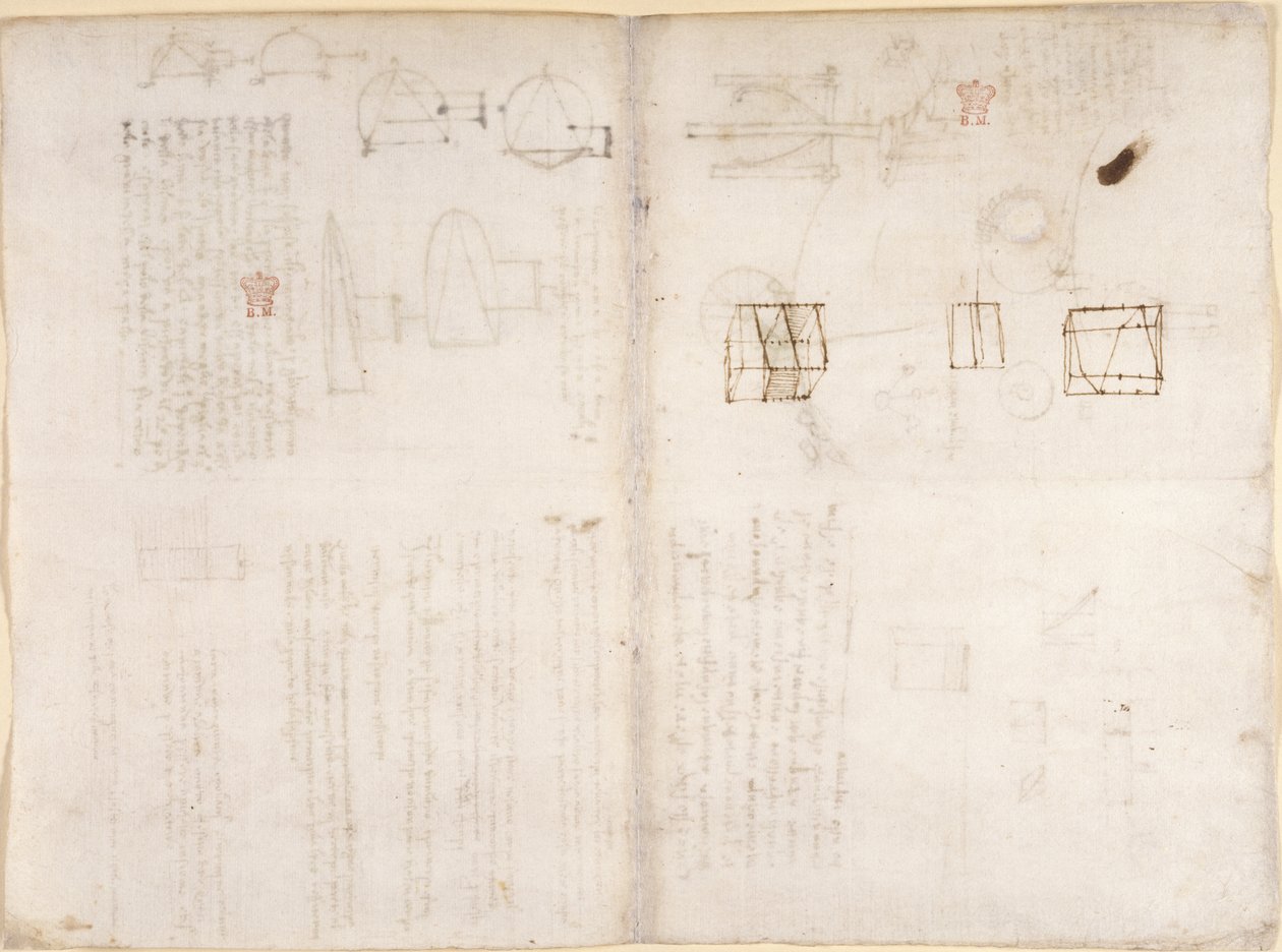 Arundel 263, f.130v, f.133 Blank side med diagrammer, fra 