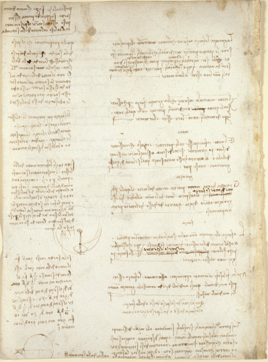 Arundel 263, f.151v, Noter og grove diagrammer fra 