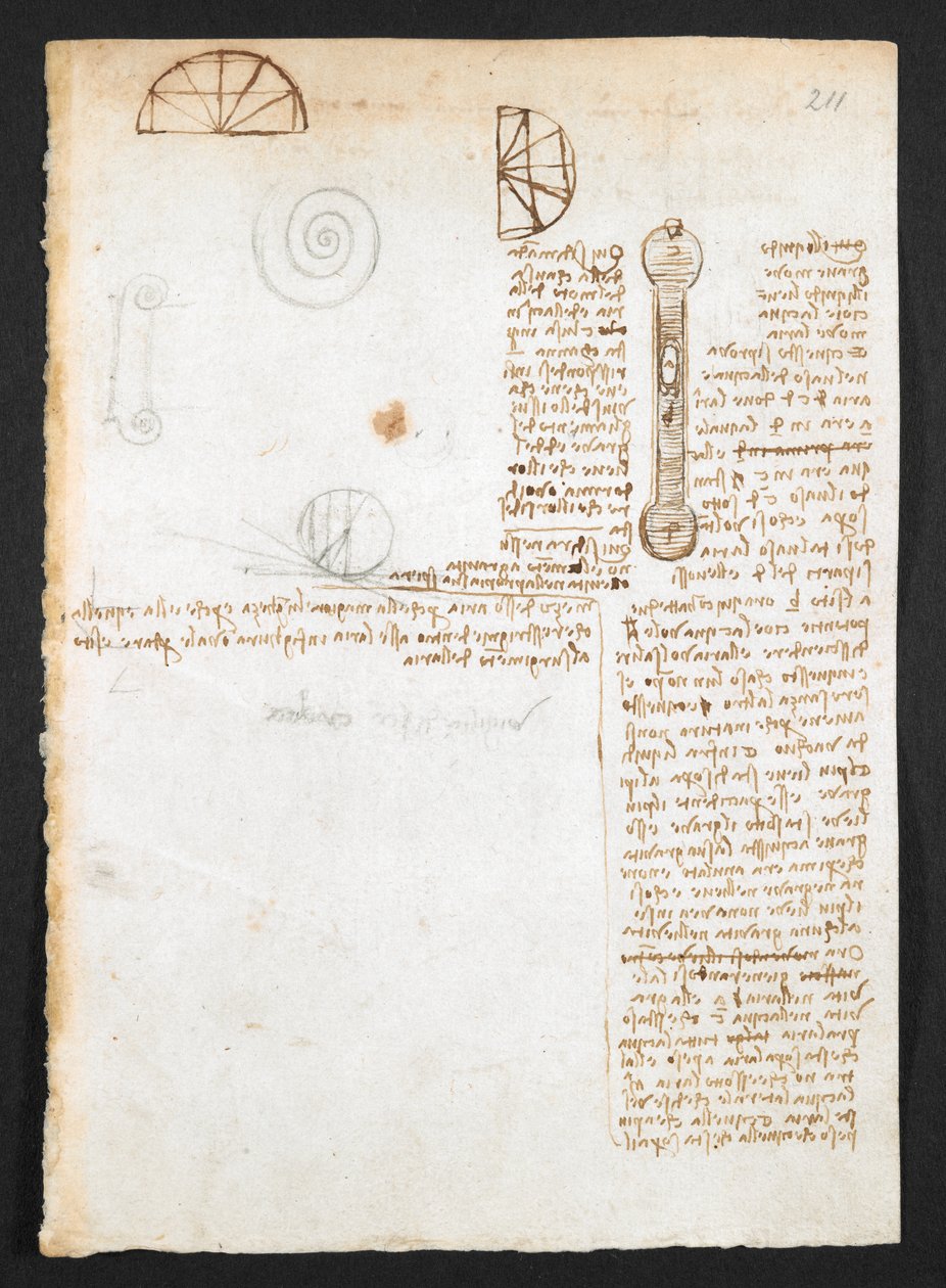 Arundel 263, f.211r Noter, skitser og diagrammer, fra 