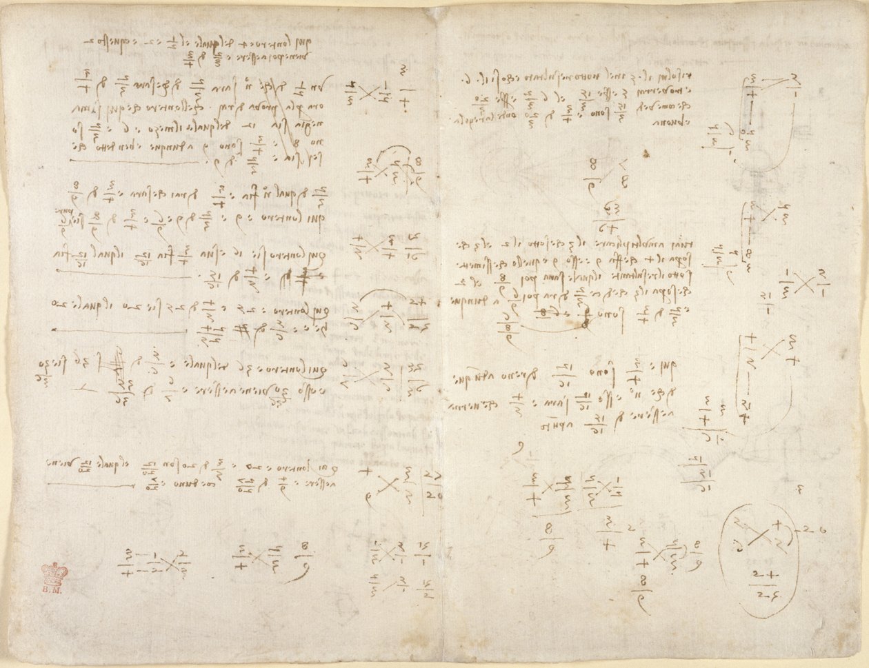 Arundel 263, f.220v, f.221, Noter; matematiske beregninger, fra 