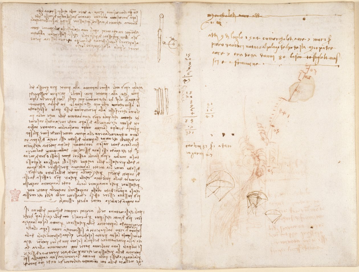 Arundel 263, F.277V, F.272 Noter og skitser på mekanik, fra 