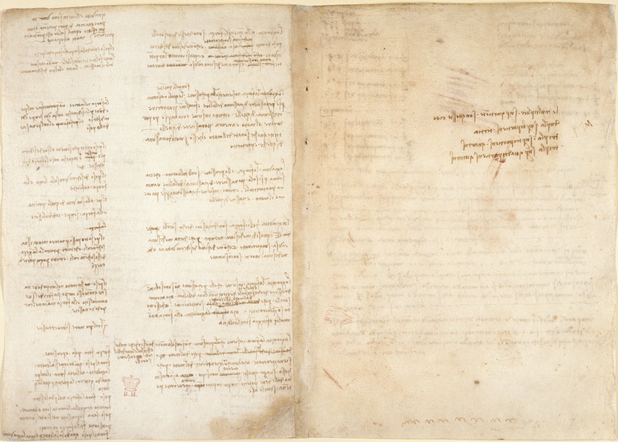 Arundel 263, f.37v, f.38r Noter om mekanik, fra 