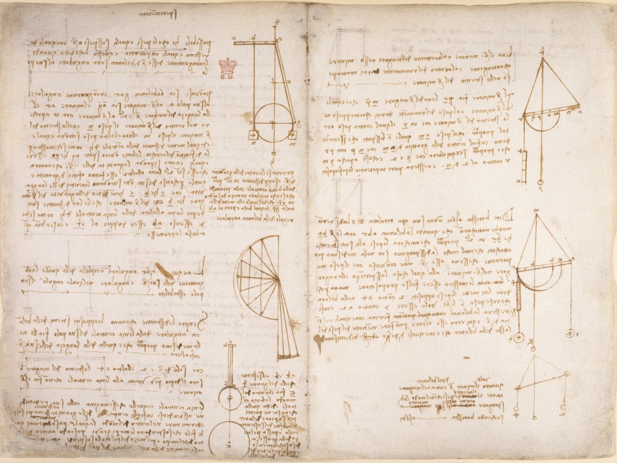 Arundel 263, f.67v, f.66 Noter og diagrammer om mekanik, fra 