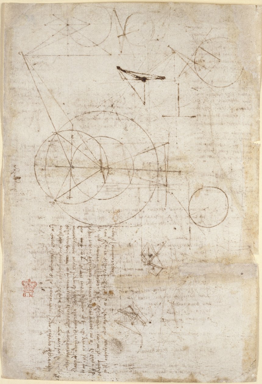 Arundel 263, f.95v Noter og diagrammer om optik, vedrørende Alhazens problem; to skitser, der repræsenterer gitterstrukturer, fra 