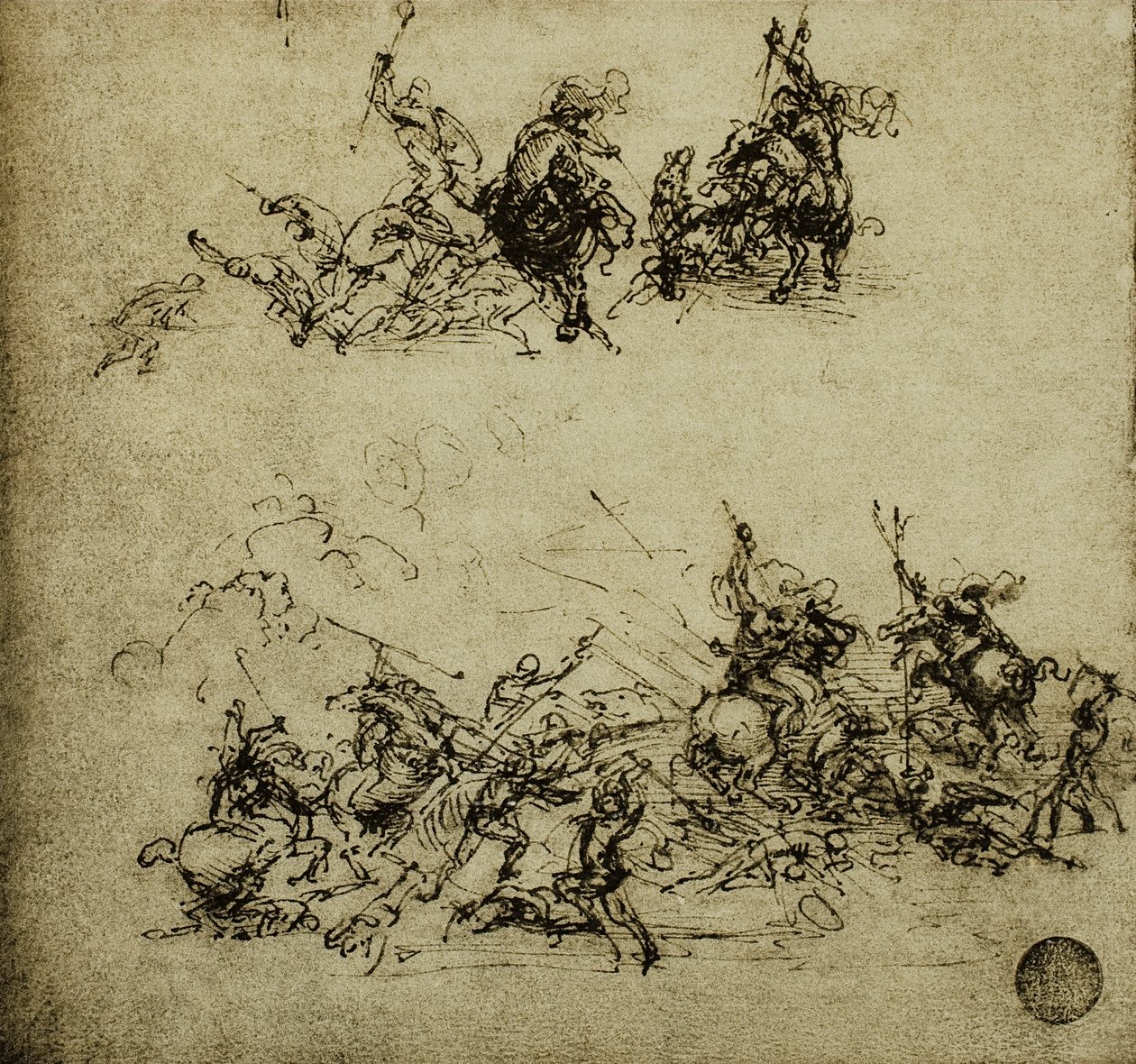 Kampscene; tegning af Leonardo da Vinci. Gallerie dell