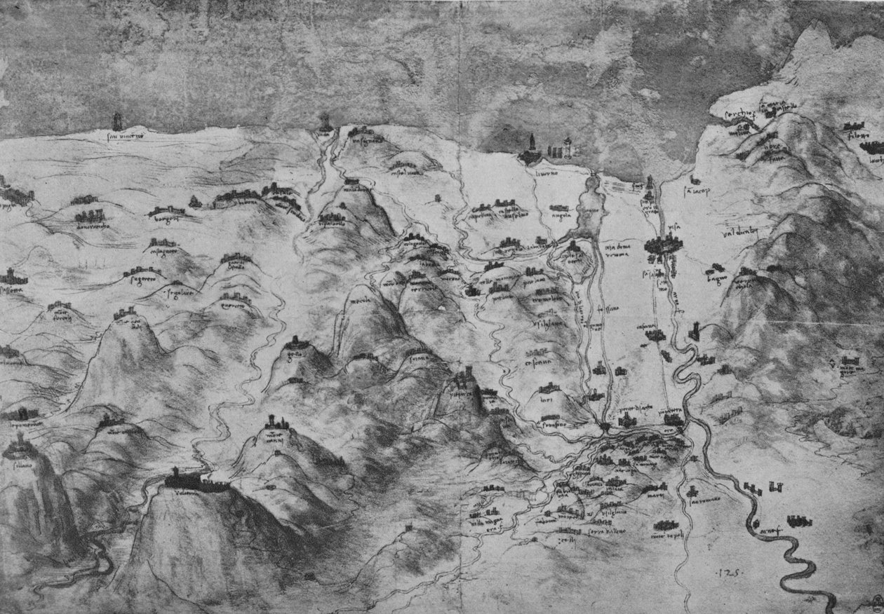 Fugleperspektiv af en del af Toscana, c1480 1945 af Leonardo da Vinci