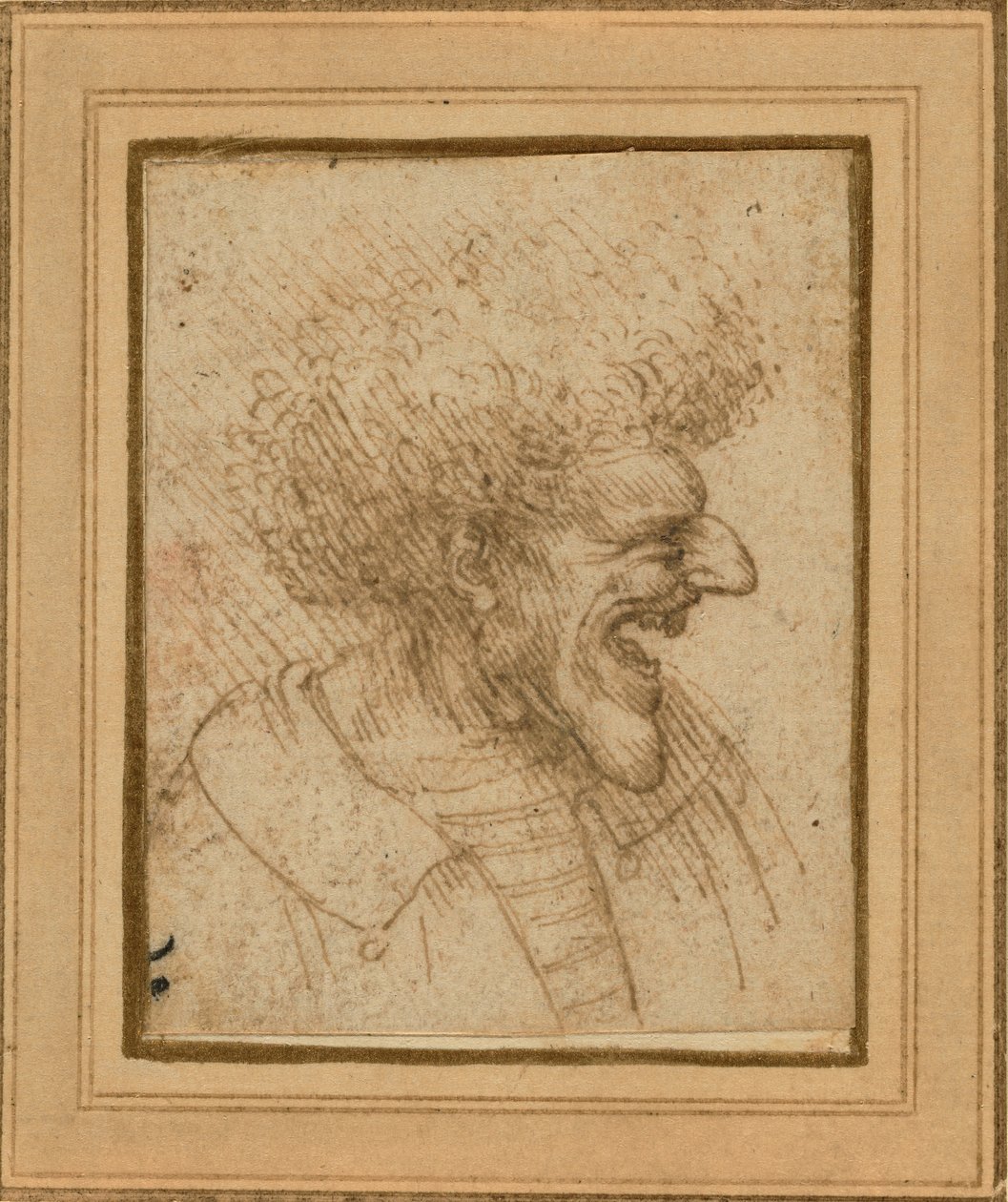 Karikatur af en mand med busket hår af Leonardo da Vinci