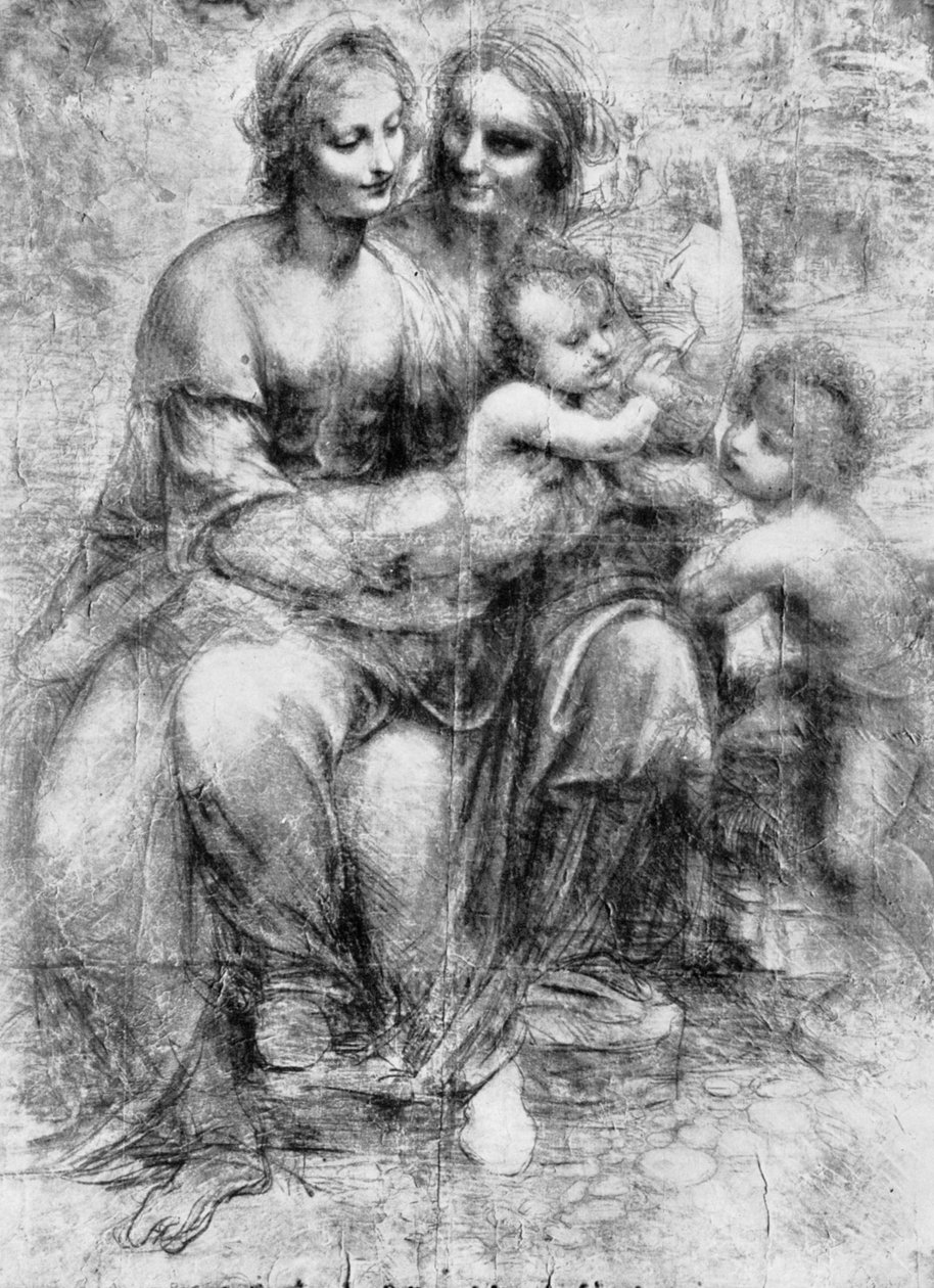 Tegneserie af Sankt Anne med Madonna og Barn og Sankt Johannes, 15. århundrede 1930. af Leonardo da Vinci