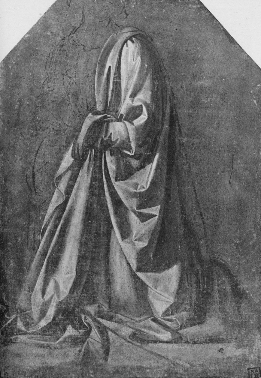 Afstøbning af draperi for en figur, der knæler til venstre, c1475 1945 af Leonardo da Vinci
