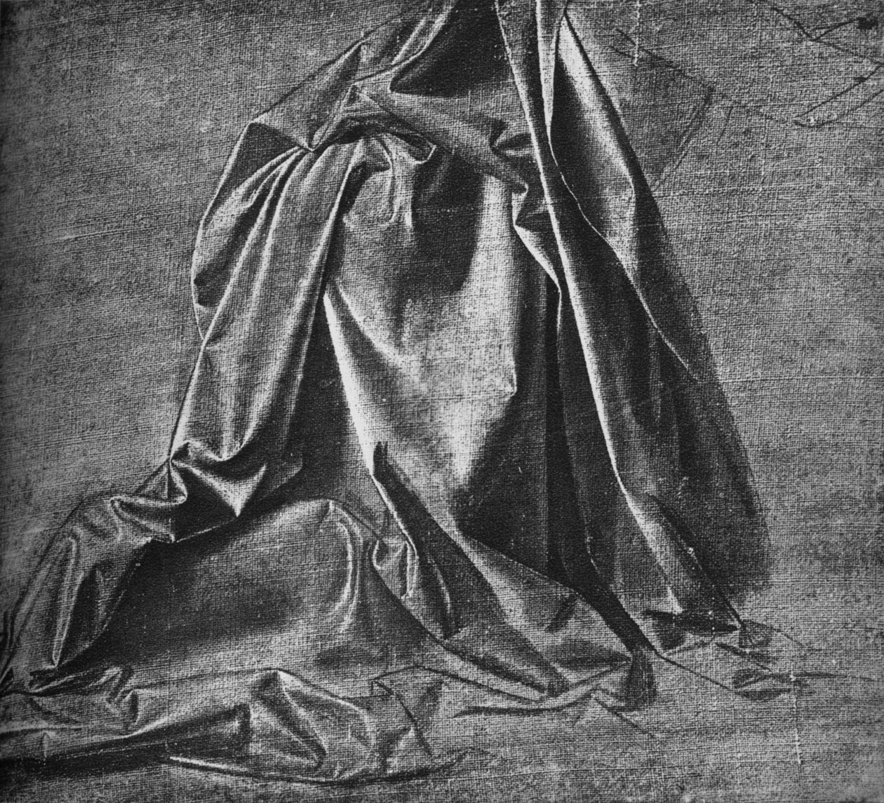 Afstøbning af draperi for en figur, der knæler til højre, c1470 1945 af Leonardo da Vinci