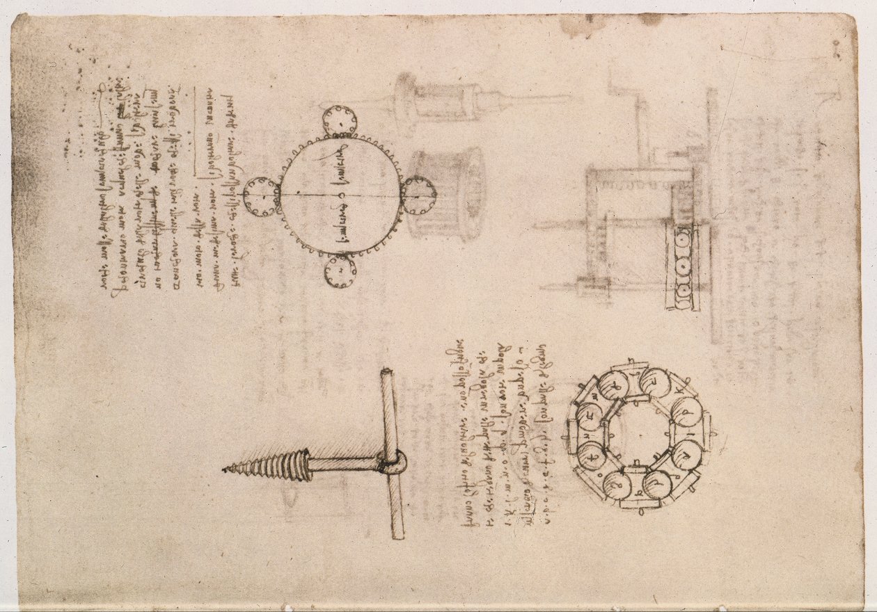 Codex Madrid I f.20, mekaniske studier af Leonardo da Vinci