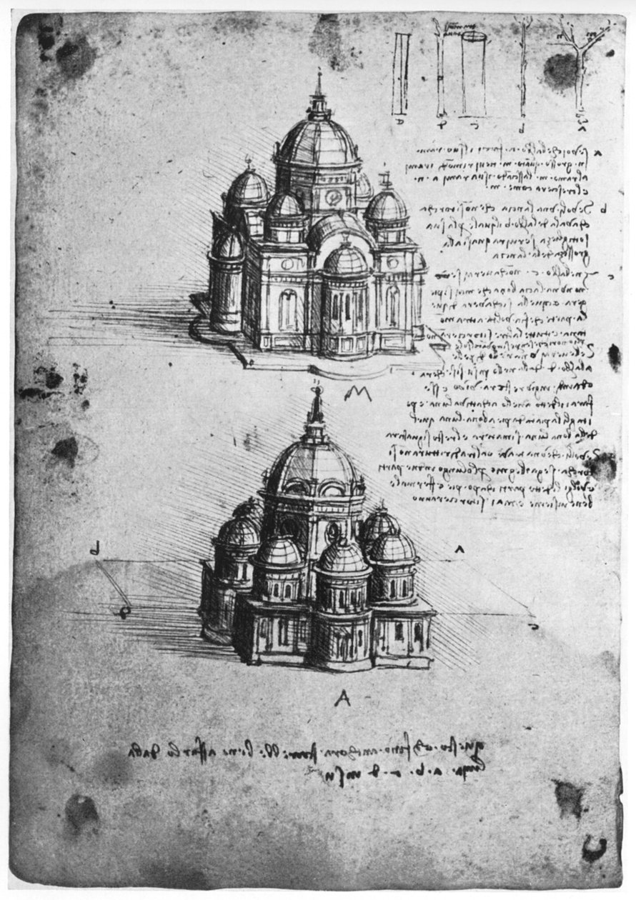 Tegninger til en central kirke, c1488-1490 1954. af Leonardo da Vinci