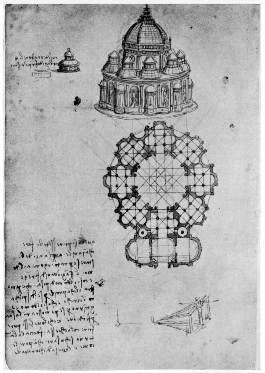 Tegninger til en central kirke, c1488 1954. af Leonardo da Vinci