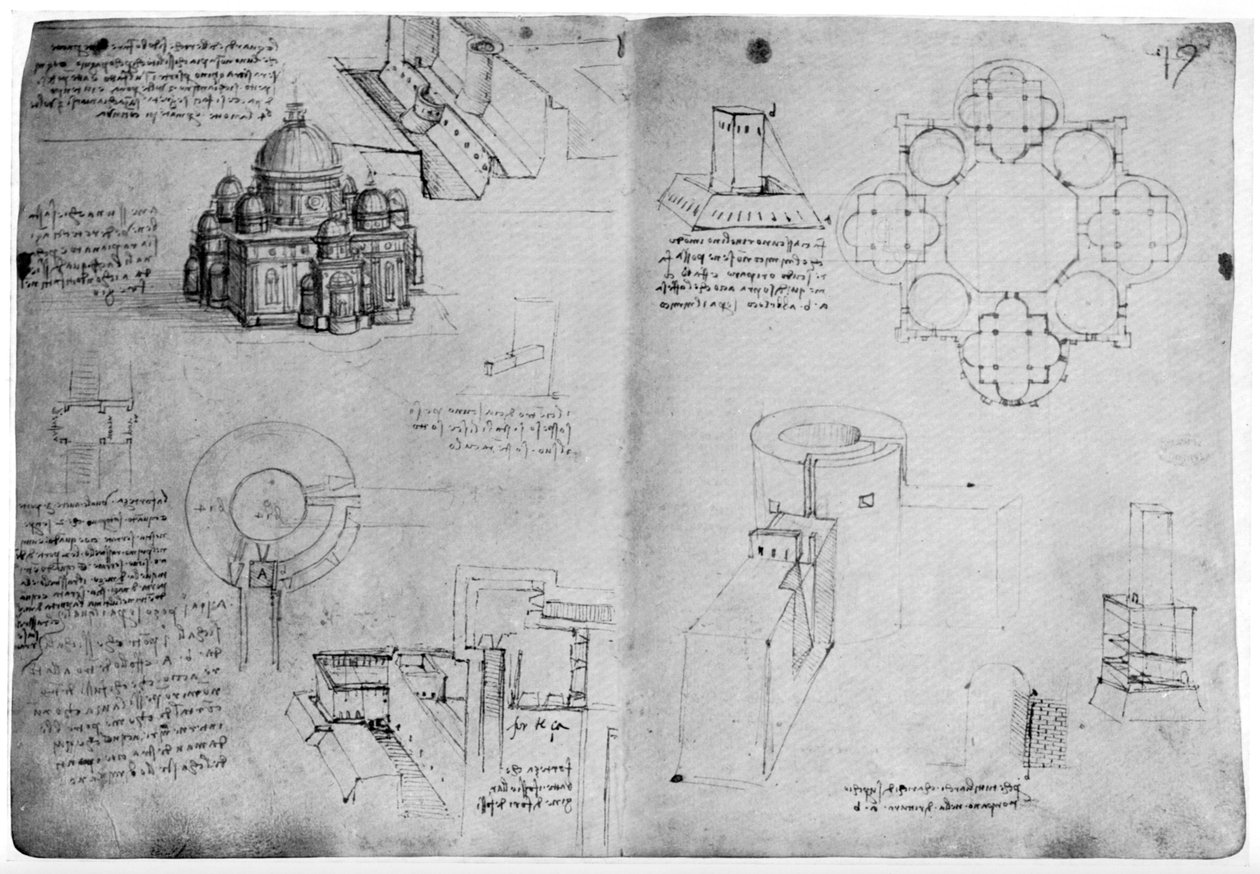 Design til en centraliseret bygning, slutningen af det 15. eller begyndelsen af det 16. århundrede 1954. af Leonardo da Vinci