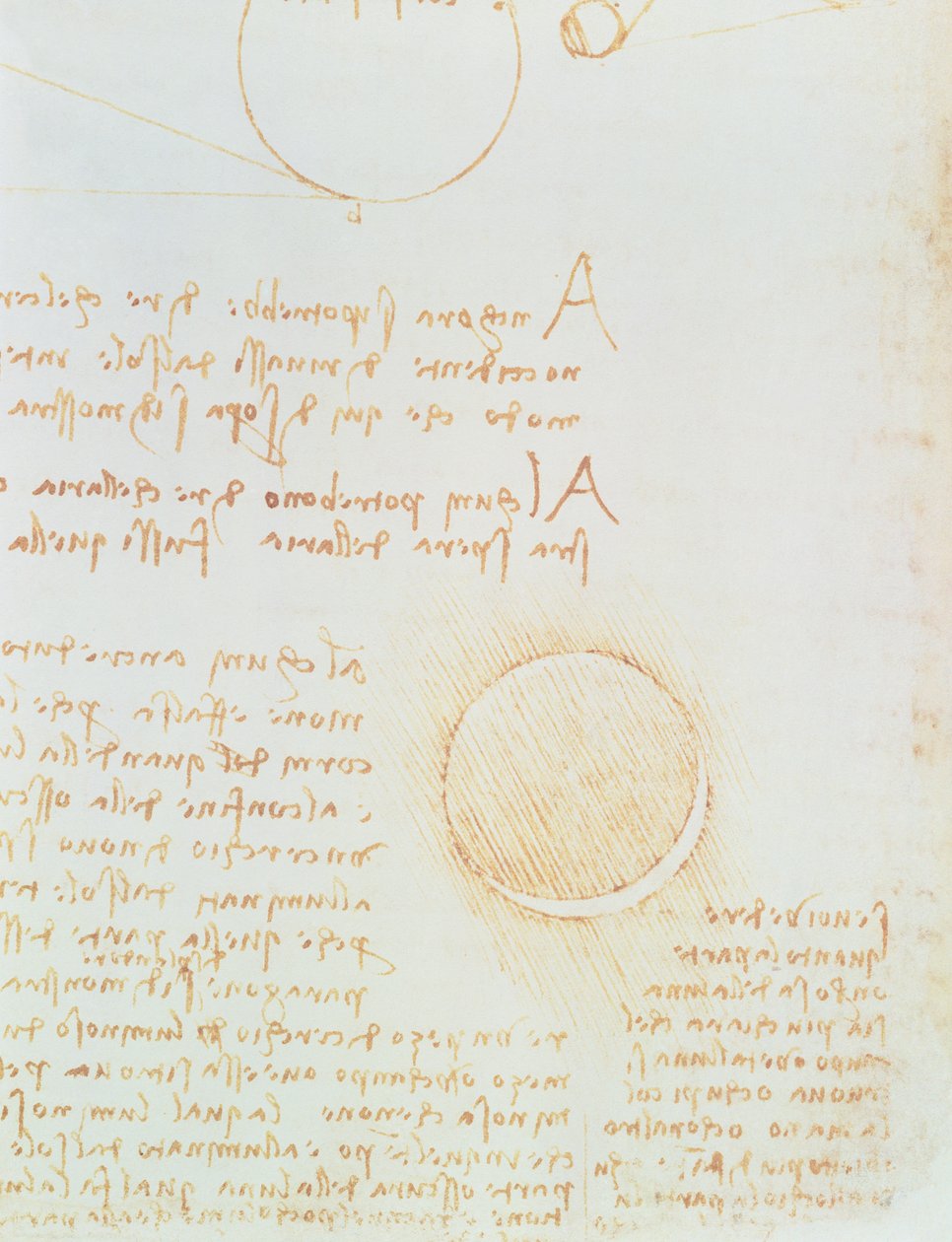 Detalje af fol. 2r, fra Codex Leicester, der viser månens ydre lysstyrke af Leonardo da Vinci