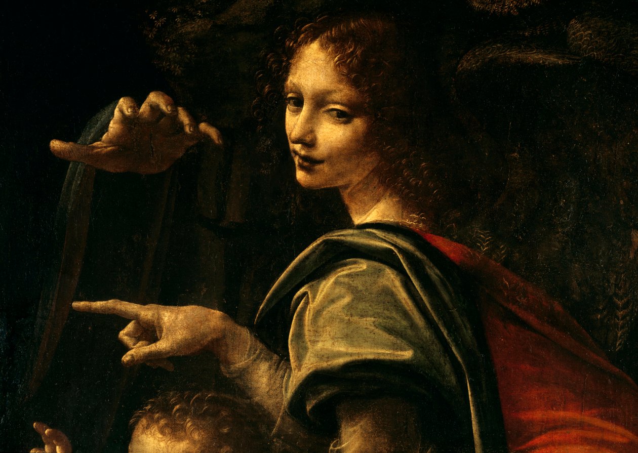 Detalje af Jomfruen med Sten, Sankt Johannes Døberen pegende finger og Jomfru Marias hånd af Leonardo da Vinci