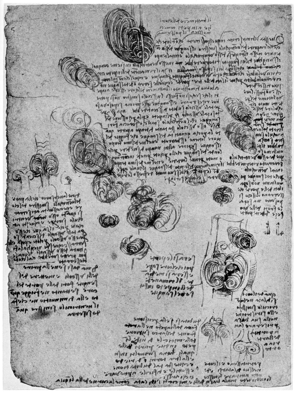 Diagram af blodhvirvelen i hjertet, slutningen af det 15. eller begyndelsen af det 16. århundrede 1954 af Leonardo da Vinci