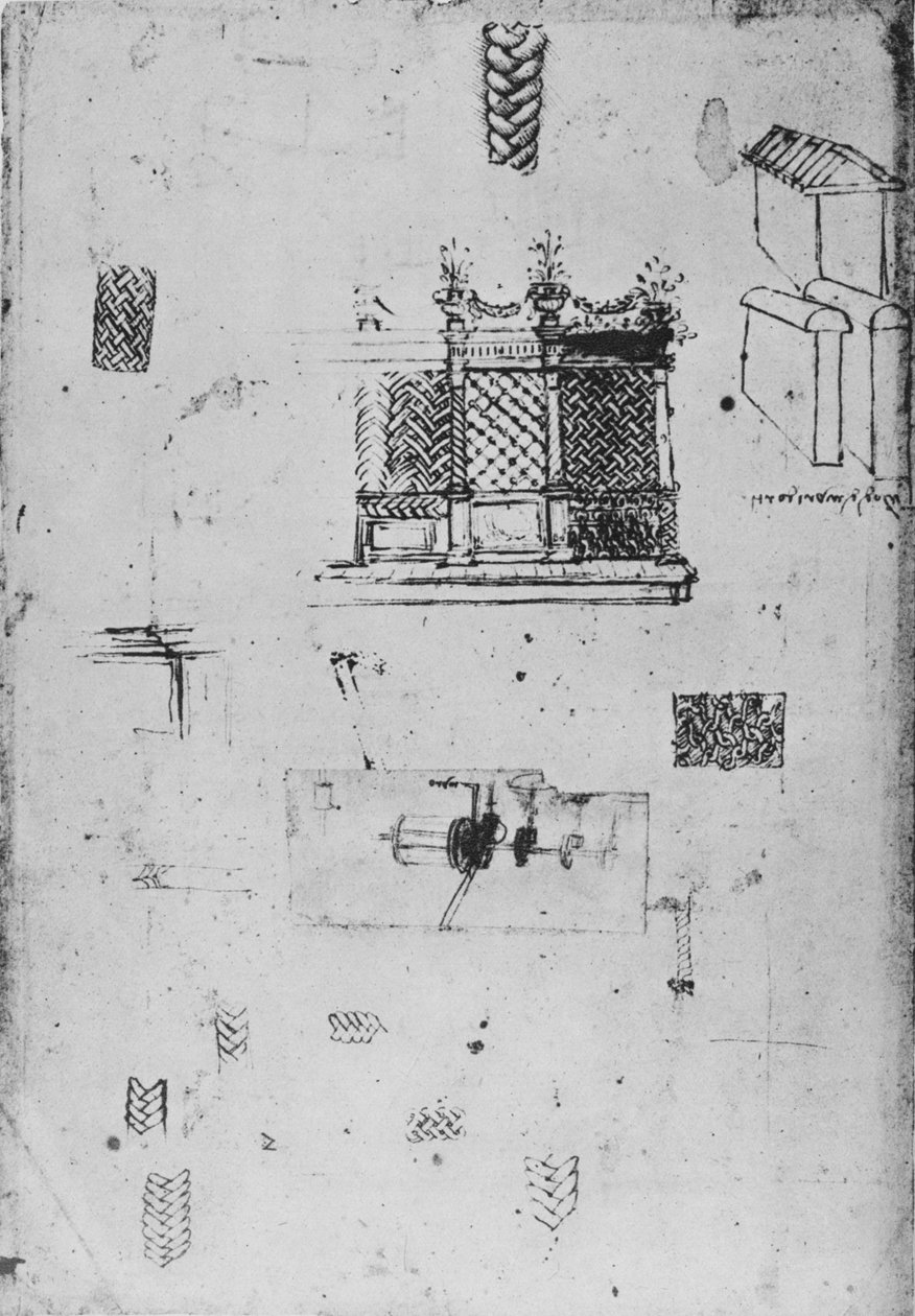 Tegning af en dekorativ skærm og andre skitser, c1480 1945 af Leonardo da Vinci