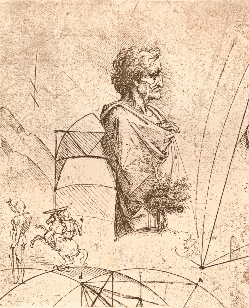 Tegning af en buste og mindre skitser, c1472-c1519 1883 af Leonardo da Vinci