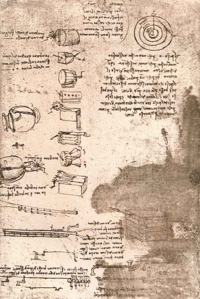 Tegning af musikinstrumenter og andre genstande, c1472-c1519 1883 af Leonardo da Vinci