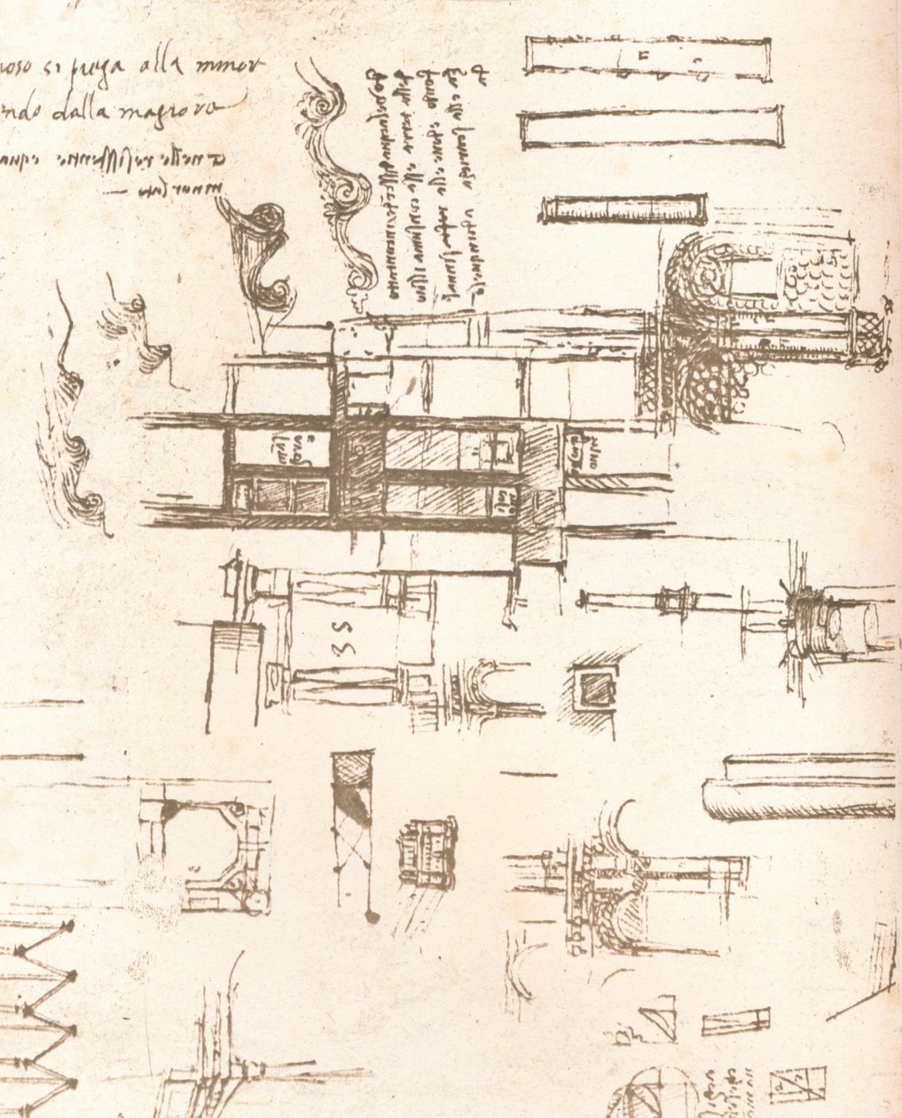 Tegning af projekter til slotte og villaer, c1472-c1519 1883 af Leonardo da Vinci