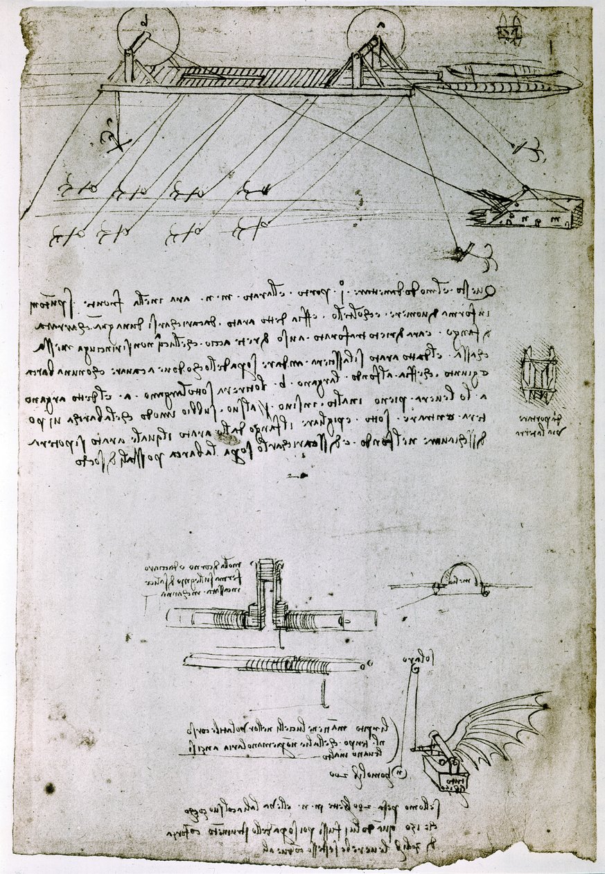 Uddrag af et Da Vinci-manuskript, der beskriver princippet og konstruktionen af en "Sea Dredge" (manuskript) af Leonardo da Vinci