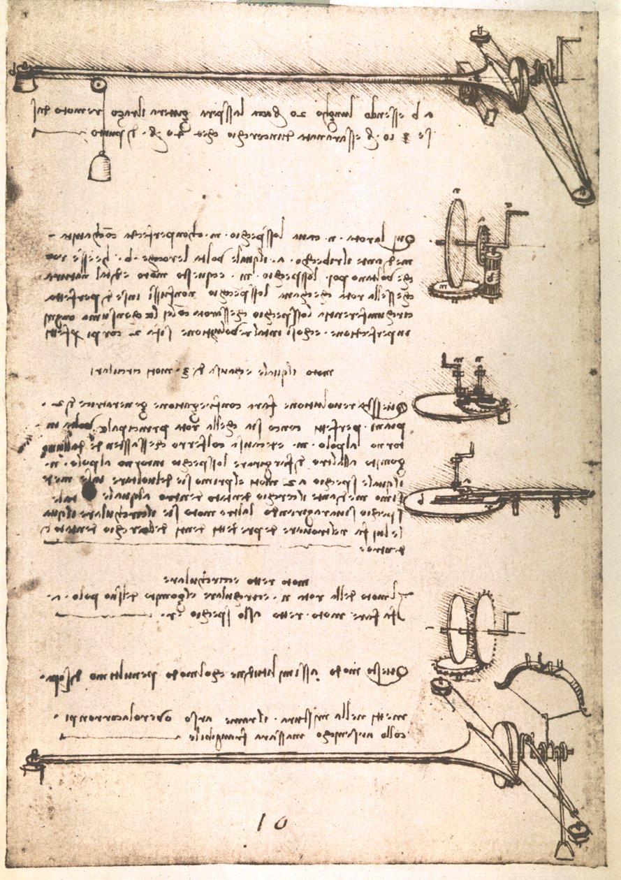 Uddrag af et Da Vinci-manuskript, der beskriver princippet og konstruktionen af en "maskine til fremstilling af hule spejle" (manuskript) af Leonardo da Vinci
