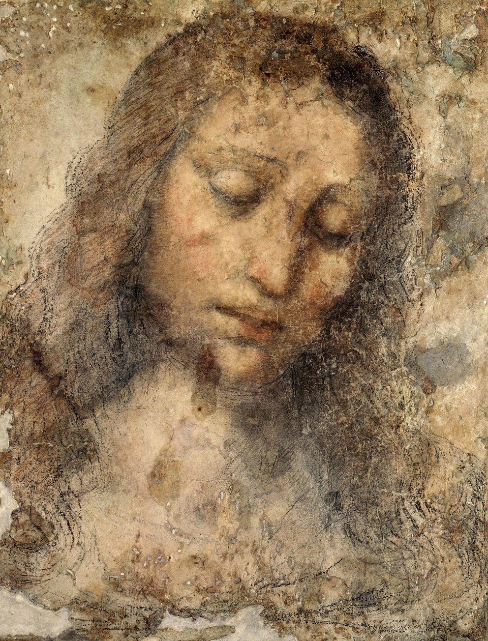Jesu Kristi ansigt, af Leonardo-skolen, kopi fra den sidste nadver af Leonardo da Vinci (1452-1519) af Leonardo da Vinci