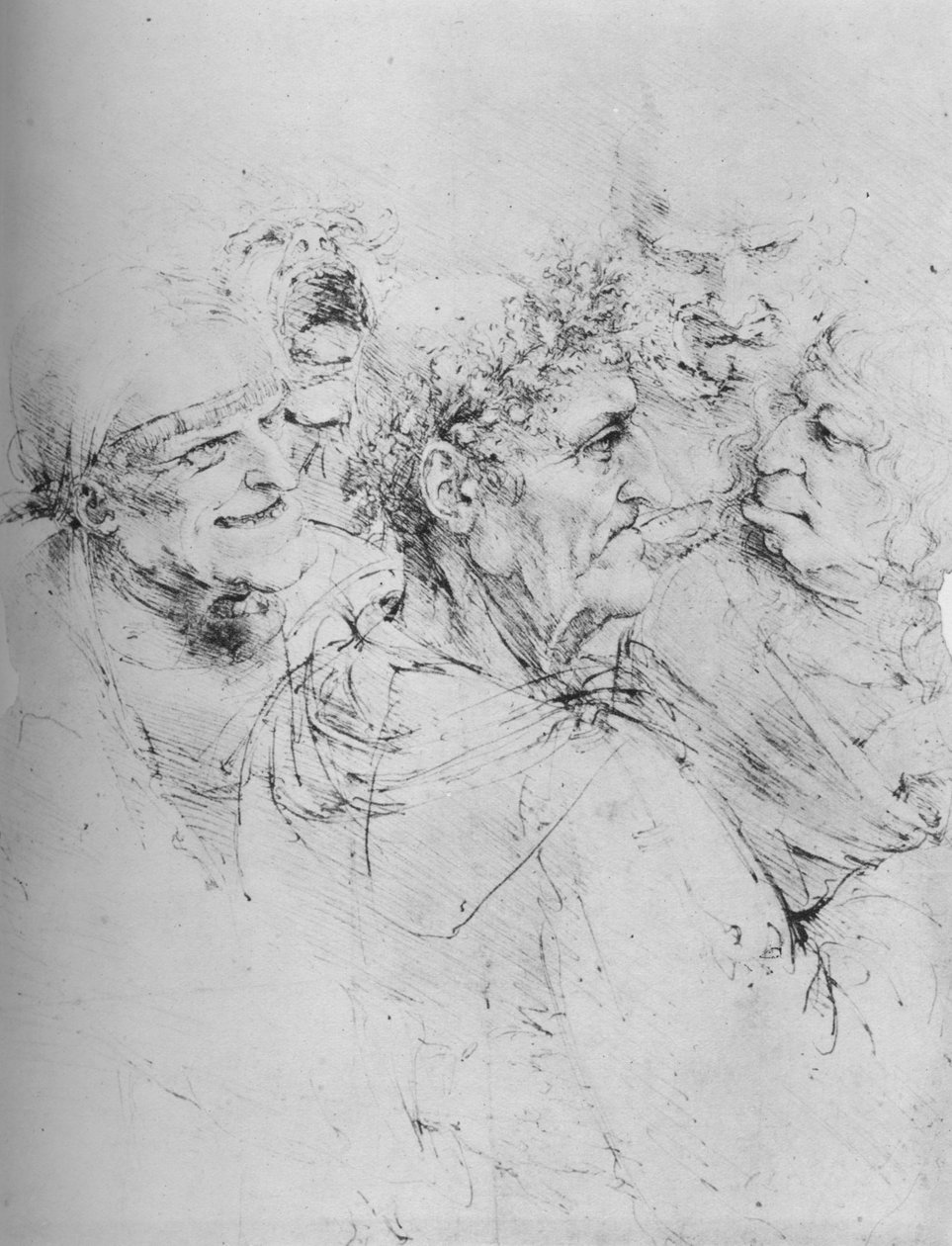 Fem groteske hoveder, c1480 1945 af Leonardo da Vinci