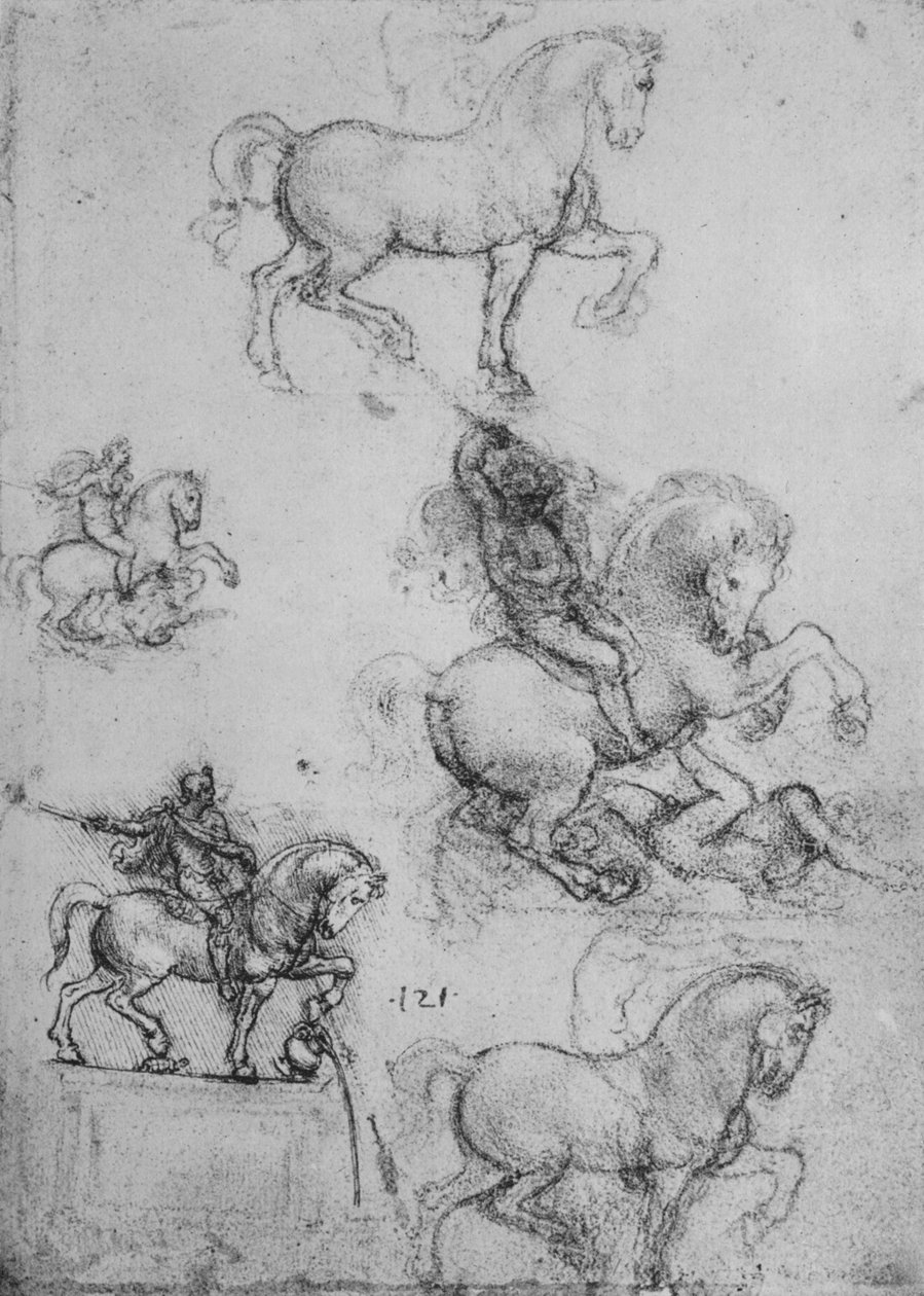 Fem studier af heste og ryttere, c1480 1945 af Leonardo da Vinci