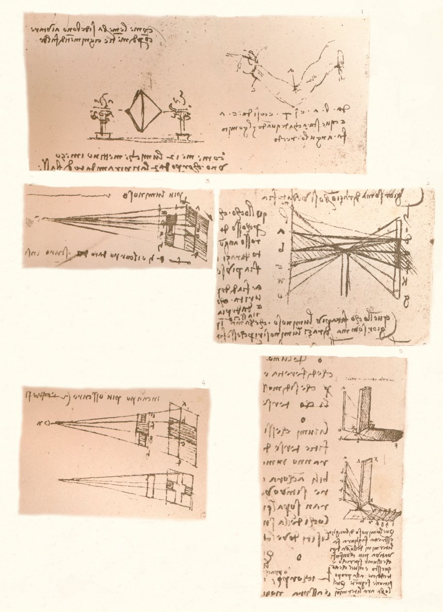 Fem tegninger, der illustrerer teorien om maleri, c1472-c1519 1883 af Leonardo da Vinci