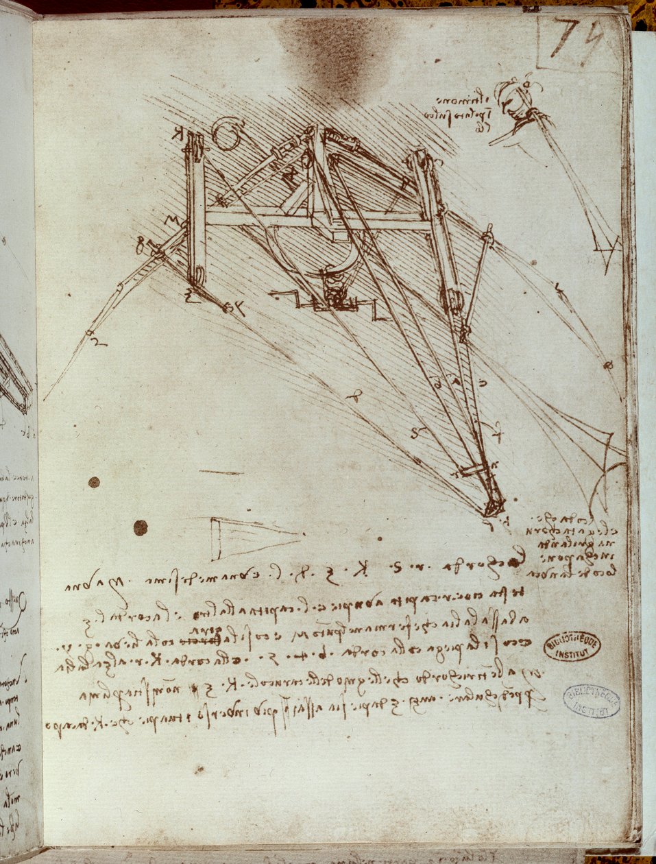 Flyvende maskine tegning. Manuskript af Leonard De Vinci (Leonardo da Vinci